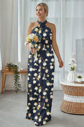 Halter Navy Bloom Sheath Plus Size Bridesmaid Dress