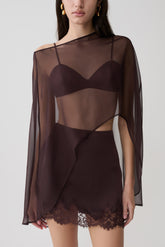 Kirstine Bralette With Chiffon Cape - Chocolate
