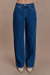 Georgette Mid Rise Paneled Denim Jeans - Dark Blue