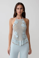 Miley Crochet Halter Top - Pale Aqua