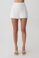 Melody Linen Short With Lace - White