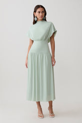 Ailla High Neck Cowl Midi Dress - Aqua Grey