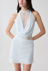 Arra Chiffon And Lace Halter Mini Dress - Ice Blue