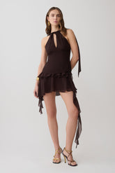 Nora Chiffon Layered Mini Skirt - Cacao Brown