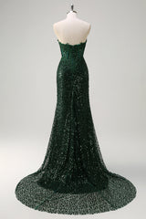 Sparkly Dark Green Strapless Ruched Corset Prom Dress