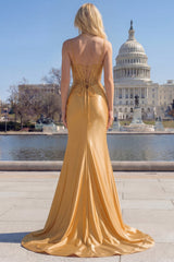 Mermaid Satin Gloden Sequined Corset Prom Dress
