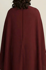 Burgundy High Neck Plus Size Midi Formal Dress With Shawl