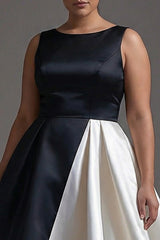 Black White A Line Satin Plus Size Semi Formal Dress