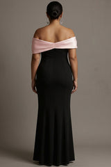 Off the Shoulder Black and Pink Plus Size Formal Dress