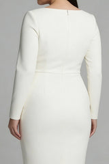Long Sleeve Ivory Plus Size Midi Formal Dress