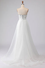 Sparkly White Strapless Satin Wedding Dress