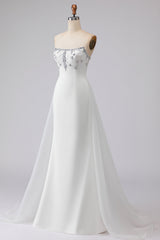 Sparkly White Strapless Satin Wedding Dress