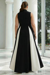 Black and White A-Line High Neck Plus Size Formal Dress