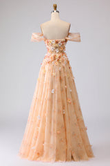 Off the Shoulder Appliqued Champagne A Line Prom Dress