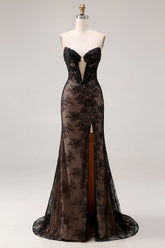 Rose Black Mermaid Strapless Beaded Prom Dress