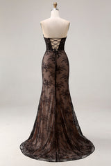 Rose Black Mermaid Strapless Beaded Prom Dress