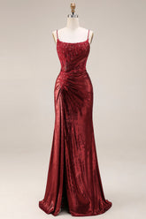 Dark Red Appliqued Corset Mermaid Ruched Prom Dress