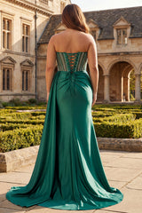 Dark Green Plus Size Mermaid Strapless Beaded Prom Dress