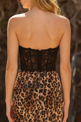 Mermaid Strapless Brown Leopard Bowed Prom Dress