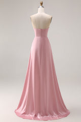 Strapless A Line Ruched Satin Dusty Rose Bridesmaid Dress