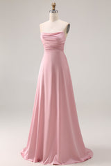 Strapless A Line Ruched Satin Dusty Rose Bridesmaid Dress
