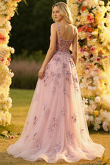Sparkly Blush Spaghetti Straps A Line Corset Prom Dress