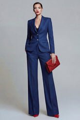 Notched Lapel 2 Piece Slim Fit Dark Blue Women Suits