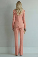 Peaked Lapel 2 Piece Slim Fit Orange Women Suits