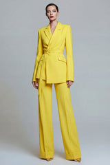 Notched Lapel Yellow 2 Piece Women Suits with Sash