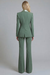 Shawl Lapel 2 Piece Grey Green Slim Fit Women Suits