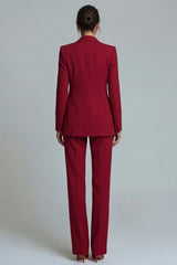 Burgundy Peaked Lapel 2 Piece Slim Fit Women Suits