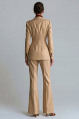 Kahki Peaked Lapel 2 Piece Single Breasted Women Suits