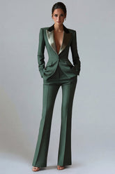 Dark Green Peaked Lapel 2 Piece Classic Women Suits