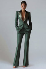 Dark Green Peaked Lapel 2 Piece Classic Women Suits