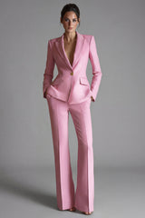 Pink Peaked Lapel 2 Piece Slim Fit Women Suits