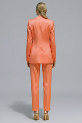 Orange 2 Piece Notched Lapel Single Buckle Women Suits