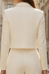2 Piece Peaked Lapel Ivory Satin Women Suits