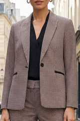 Plaid Peaked Lapel 2 Piece Grey Women Suits
