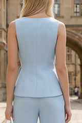 Sky Blue 2 Piece Sleeveless Slim Fit Women Suits