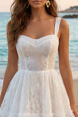 High Low Lace A Line Tulle Mini White Dress