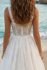 High Low Lace A Line Tulle Mini White Dress