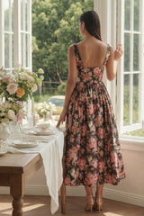 Pink Floral A Line Pleated Wedding Guest Dress