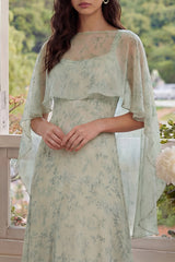 2 Piece A Line Dusty Sage Floral Wedding Guest Dress