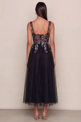 Black Appliqued Sequin Tulle A Line Wedding Guest Dress