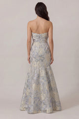 Strapless Bowed Mermaid Dusty Blue Prom Dress