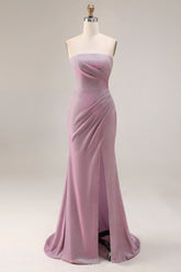 Gillter Strapless Mermaid Ruched Dusty Plum Prom Dress