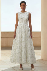 Light Green Floral A Line Wedding Guest Dress with Pockets