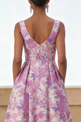 Floral Lilac A Line Scoop Neck Wedding Guest Dress