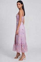 Floral Lilac A Line Ruffled Wedding Guest Dress