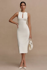 Bodycon Cut Out Midi White Dress with Slit
